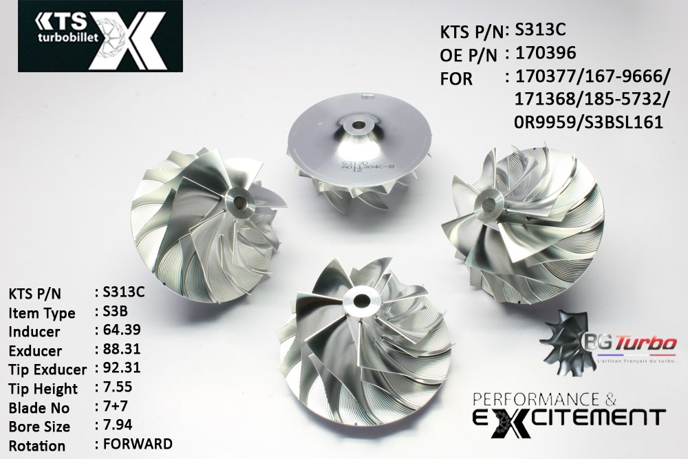 ROUE FORGÉE MFS PERFORMANCE - 7+7 PALES - INDUCER : 64,39 - EXDUCER : 88,31 - TYPE : S3BANGLE : 70° - ROTATION : Forward - SUPER BACK : 8,5 - BORE SIZE : 7,94
